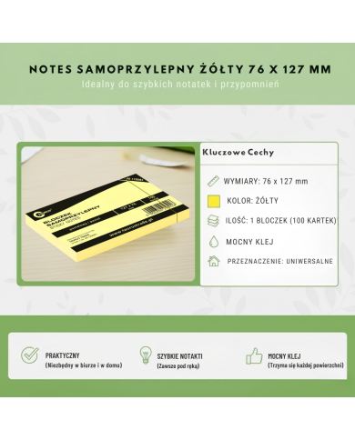 Notes samoprzylepny żółty 76x127mm 100 kartek | Office Products