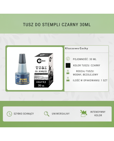 Tusz do stempli czarny 30ml wodny szybkoschnący | Uniwersalny