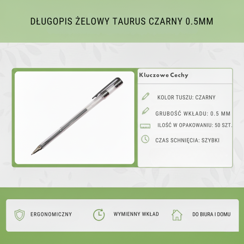 Długopis żelowy czarny 0.5mm Taurus GEP9022 | Opak. 50szt
