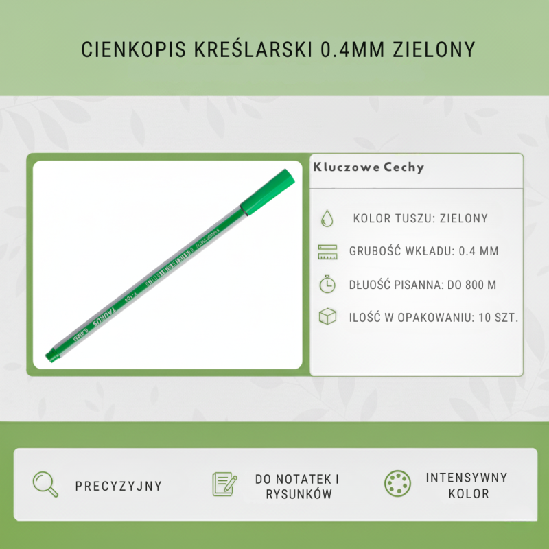 Cienkopis 0,4mm Zielony 10szt Pakiet | Rystor RC-04