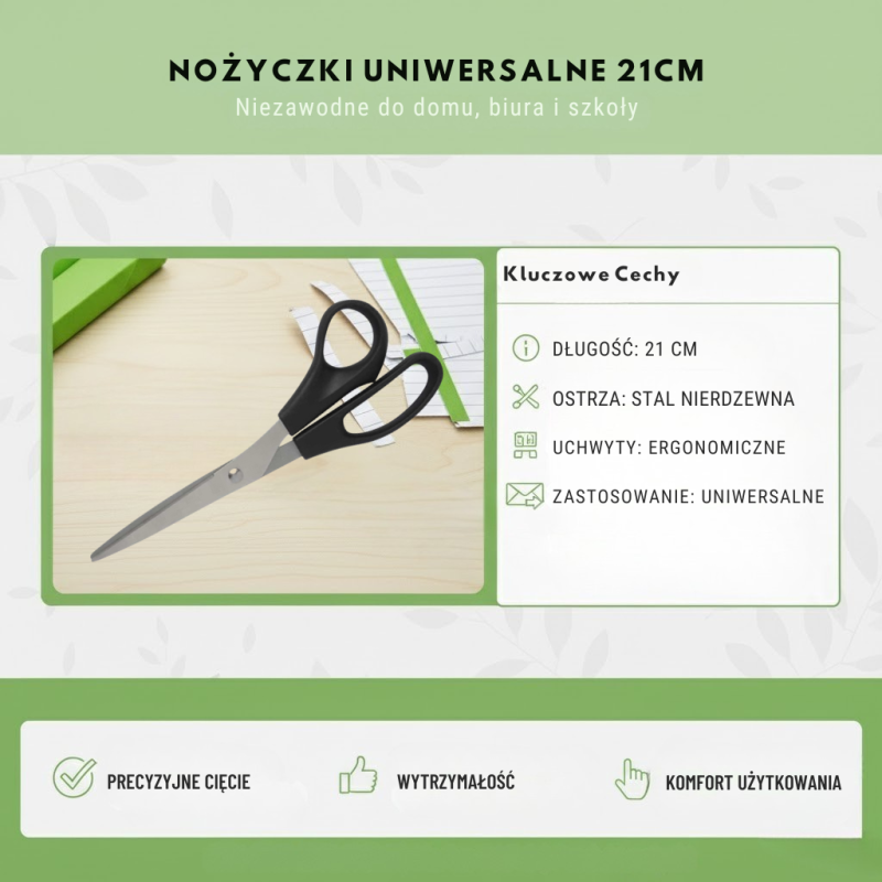 Nożyczki biurowe 21 cm stal nierdzewna czarne | Office Products