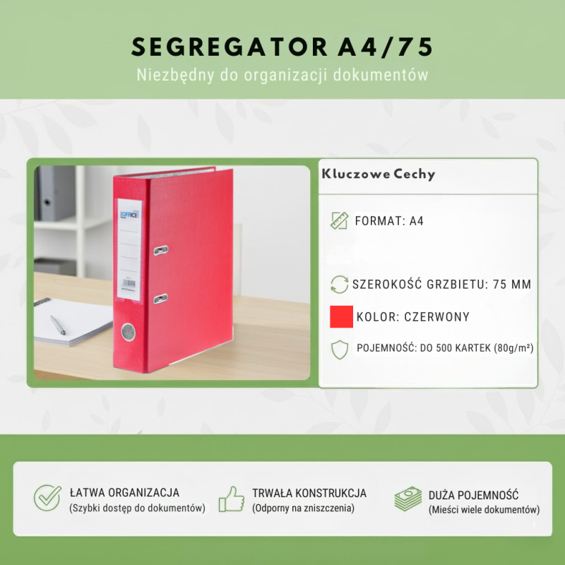 Segregator A4 75mm czerwony Esselte | Mechanizm dźwigniowy