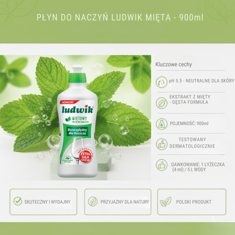 Płyn Ludwik Miętowy 900g – Biodegradowalny i Delikatn...