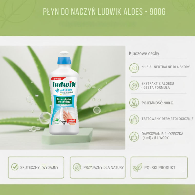 Płyn do naczyń Ludwik aloesowy 900g – mocny dla tłus...