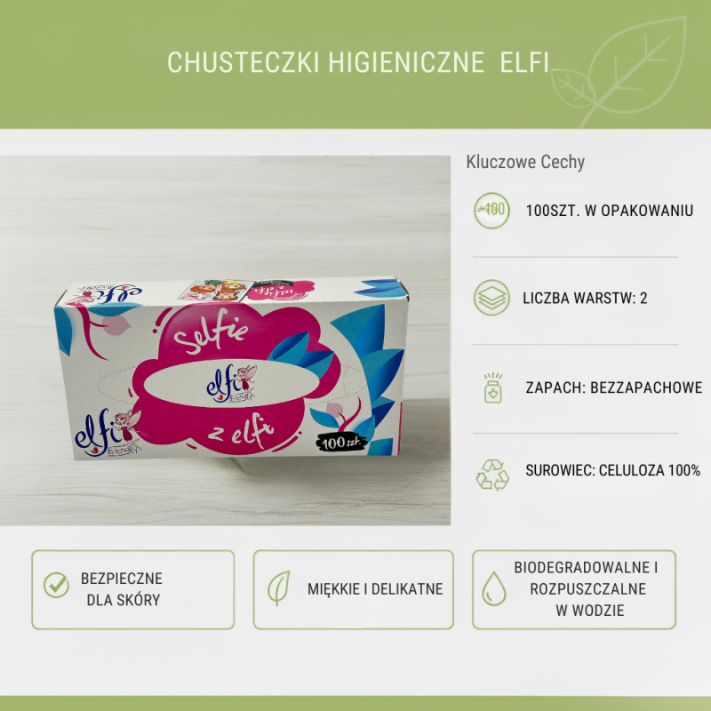 Chusteczki higieniczne 2W 100szt BOX FSC Elfi Friendly