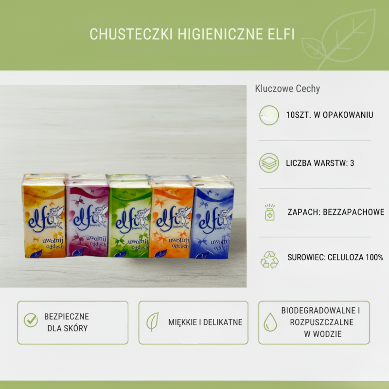 Chusteczki higieniczne 3W ELFI 10x10szt 100% celuloza