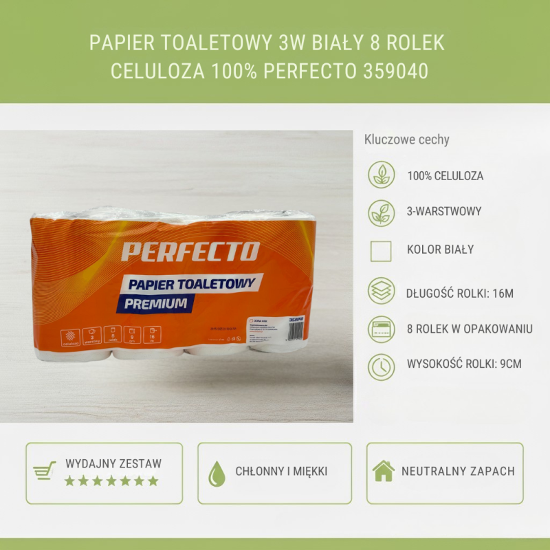 Papier toaletowy 3W PERFECTO Premium 8 szt. z celulozy