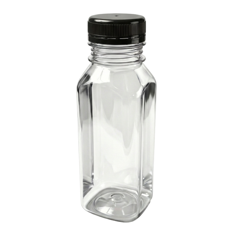 Butelka PET kwadratowa 400ml z czarną nakrętką
