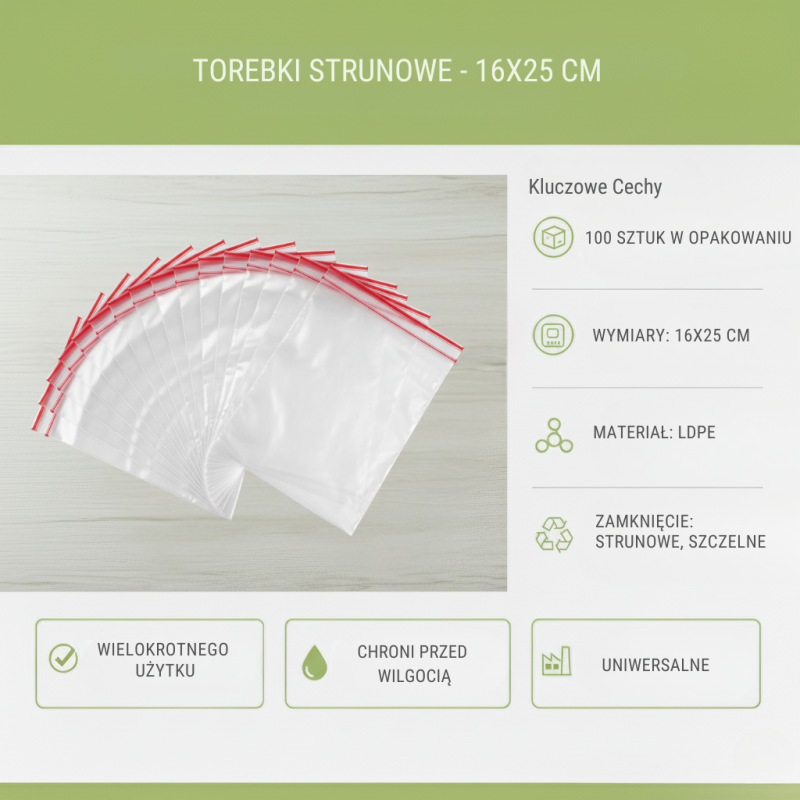 Torebki Strunowe Przezroczyste 16x25 cm 100 szt. LDPE