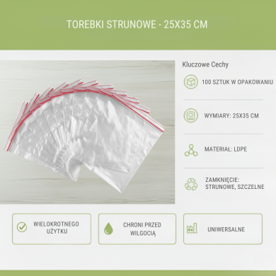 Torebki strunowe 25x35 cm 100 szt. LDPE | Opakowania biurowe