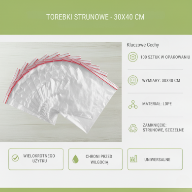 Torebki Strunowe 30x40cm Biurowe 100szt - Ochrona Dokumentów