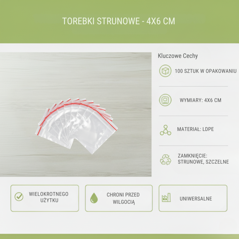 Torebki strunowe 4x6 cm 100 szt. LDPE | Przechowywanie biurowe