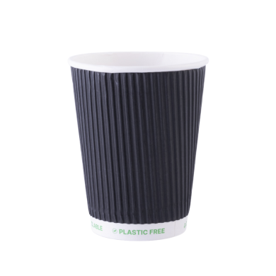 Kubek papierowy dwuścienny 300ml czarny paski 25szt | ODRAPAK