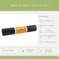 Worki na śmieci 120L LDPE 26μm czarne 25szt | Perfecto