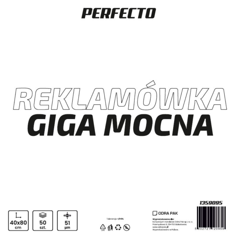Reklamówka GIGA MOCNA 40x80 cm 51my 50szt ODRA PAK