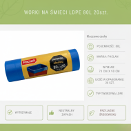 Worki na śmieci 80L LDPE 20μm niebieskie 20szt | Paclan Classic
