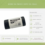 Worki na śmieci HDPE 35L 6μm czarne 50szt | Perfecto