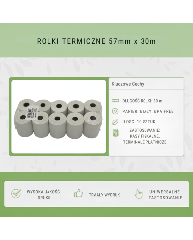 Rolka termiczna 57x30m do kas 10 szt. BPA Free | Uniwersalna