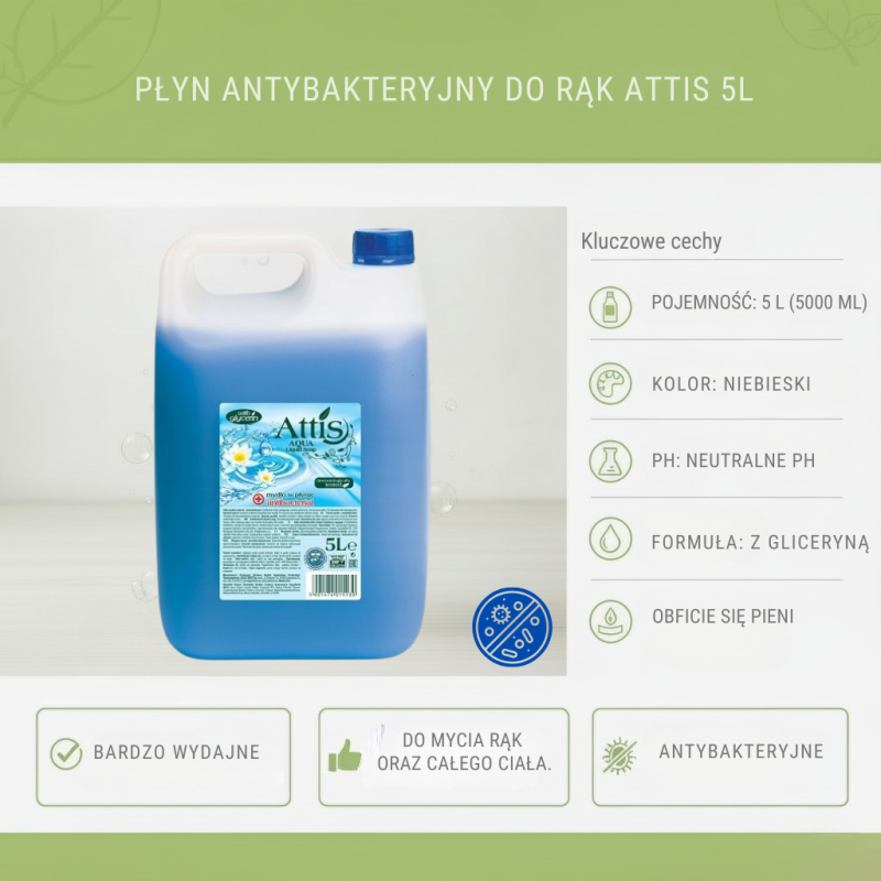 Mydło antybakteryjne ATTIS 5L niebieskie z gliceryną | Gold Drop