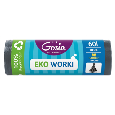 Worki na śmieci 60L LDPE mocne czarne 10szt Gosia