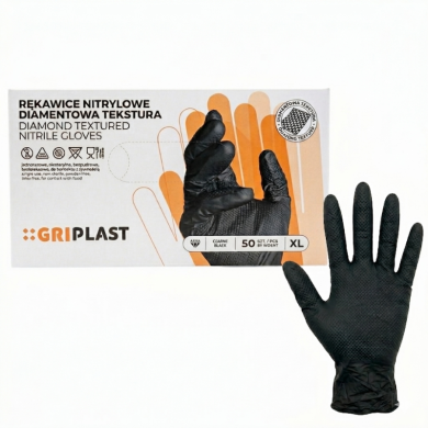 Rękawice nitrylowe XL GRIPLAST czarne 50szt