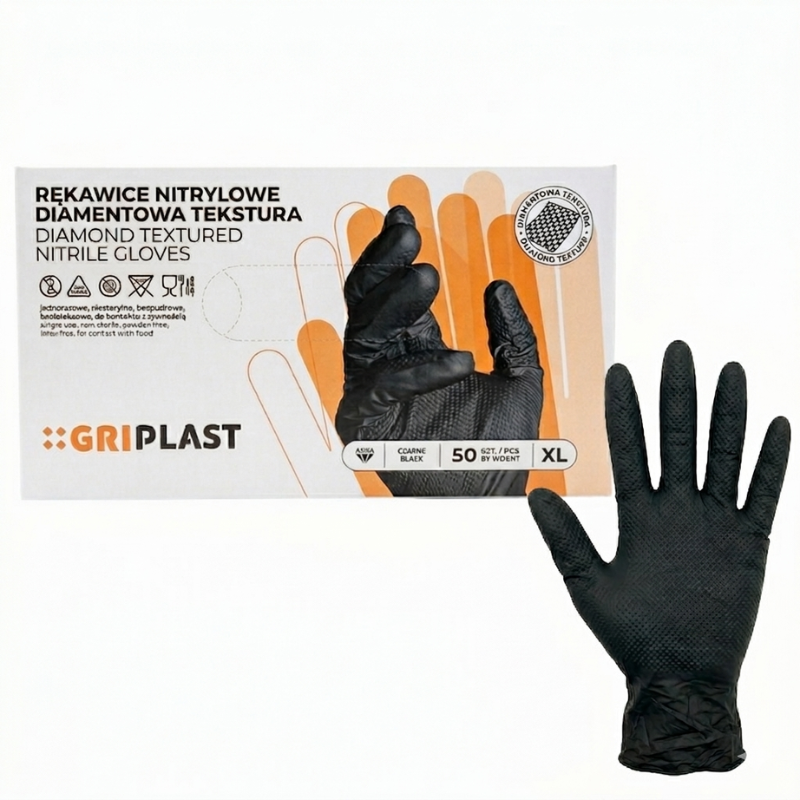 Rękawice nitrylowe XL GRIPLAST czarne 50szt