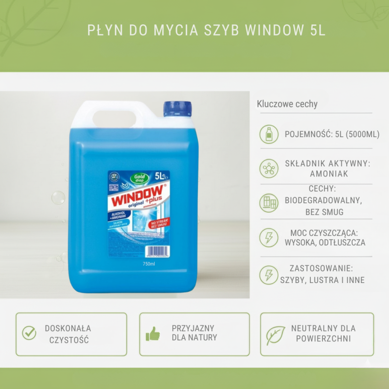Płyn do szyb Window Plus 5L amoniak alkohol | Gold Drop