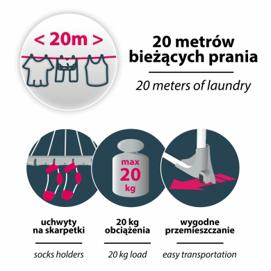 Suszarka do ubrań BIAŁA MAX 200cm YORK