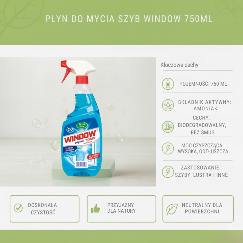 Płyn do Szyb Gold Drop Ammonium 750ml – Czystość Bez...