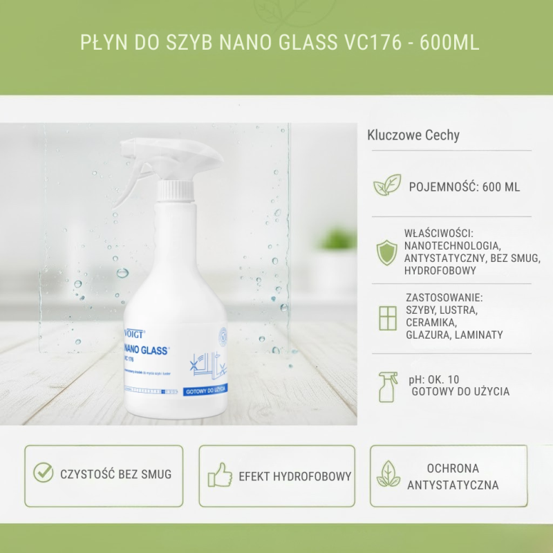 Płyn do szyb Voigt NANO GLASS 600ml VC176 bez smug