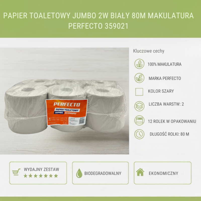 Papier toaletowy Jumbo 2W Biały 80m PERFECTO 359021