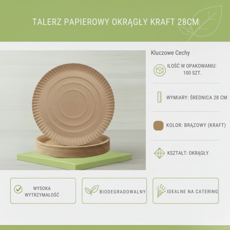 Talerze papierowe okrągłe 28cm 250g/m² 40szt KRAFT | Master