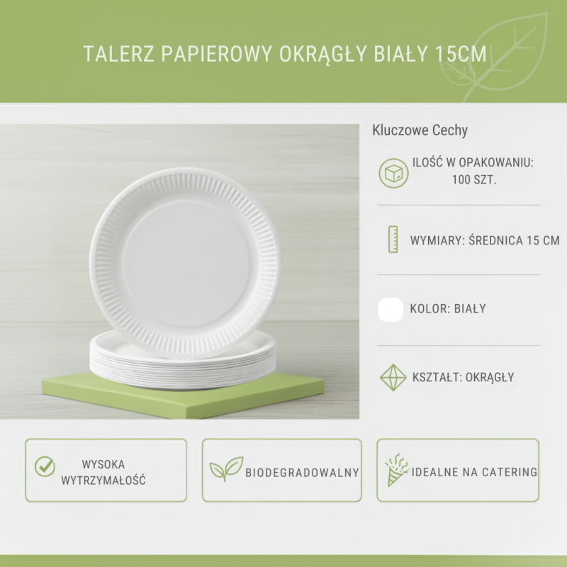 Talerze Papierowe Okrągłe 15cm 250g/m² 100szt | ABC-PAK