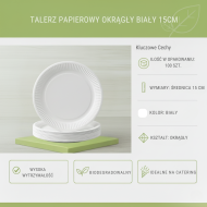 Talerze Papierowe Okrągłe 15cm 250g/m² 100szt | ABC-PAK