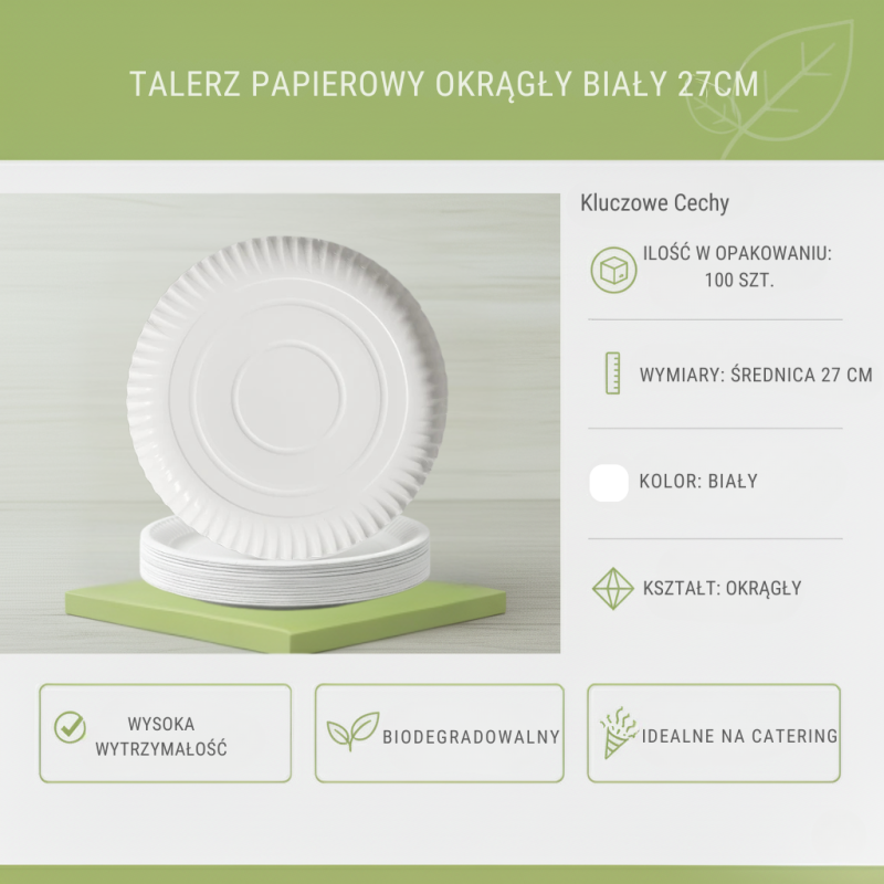 Talerze papierowe okrągłe 27cm 700g/m² 100szt Polkrys