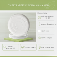 Talerze papierowe okrągłe 34cm 500g/m² 100szt | EcoPlate