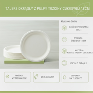 Talerze okrągłe pulpa trzciny 18cm 50szt | EcoPulpa