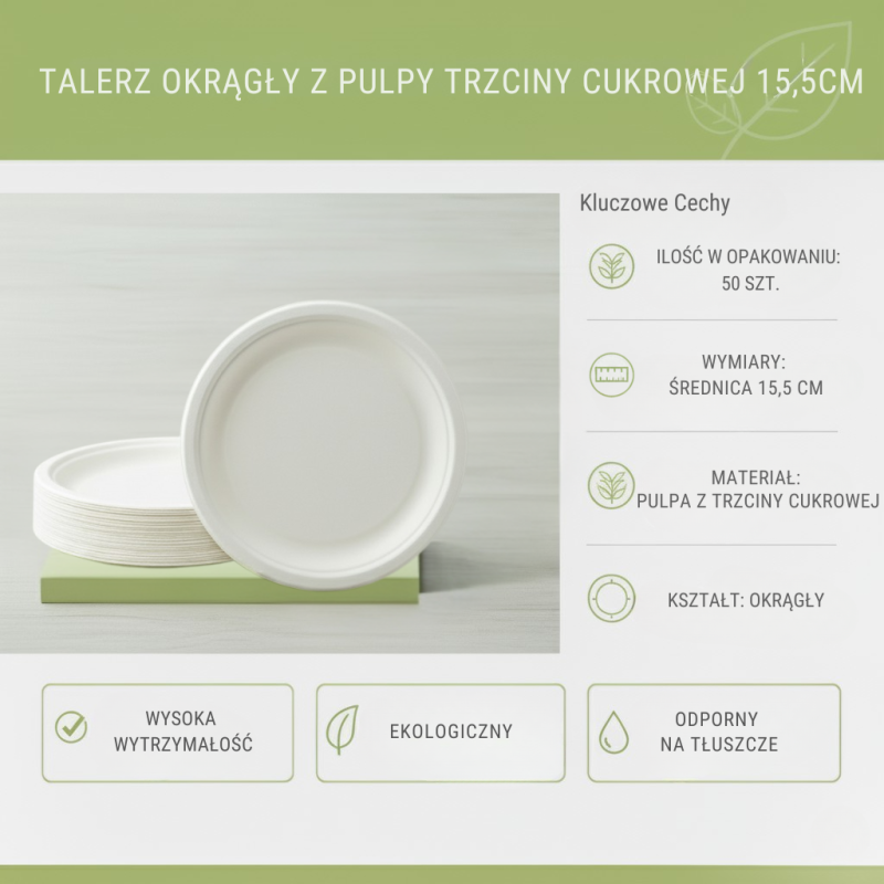 Talerze okrągłe z pulpy 15,5cm 50szt | EcoPack
