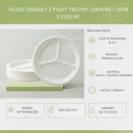 Talerz okrągły pulpa trzciny 26cm 3-dzielny 50szt | EcoDish