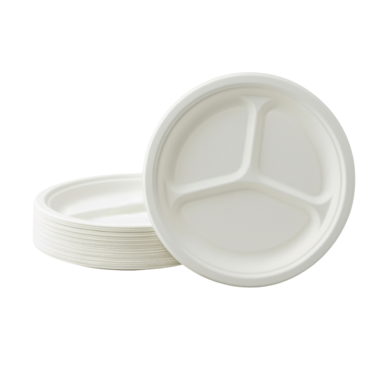 Talerz okrągły pulpa trzciny 26cm 3-dzielny 50szt | EcoDish