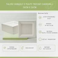 Talerze kwadratowe z pulpy 26x26cm 50szt | Clarina Eco