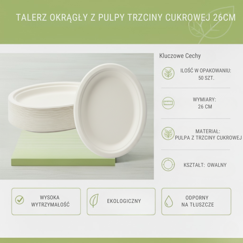 Talerze owalne pulpa 26×20cm 300g/m² 50szt | EcoServe