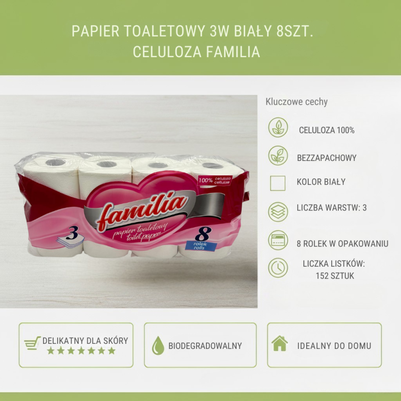 Papier toaletowy Familia 3W 8 rolek – Miękki i wytrzym...