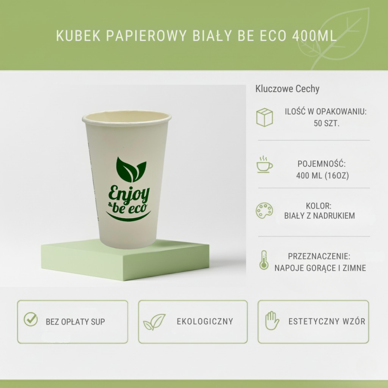 Kubek papierowy 400ml BE ECO 50szt OdraPak | Do napojów zimnych i gorących