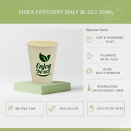 Kubek Papierowy 300ml Biały BE ECO 50szt | Do Kawy i Herbaty