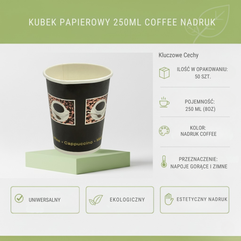 Kubek papierowy PE 250ml Coffee 50szt Abena | Do kawy i herbaty
