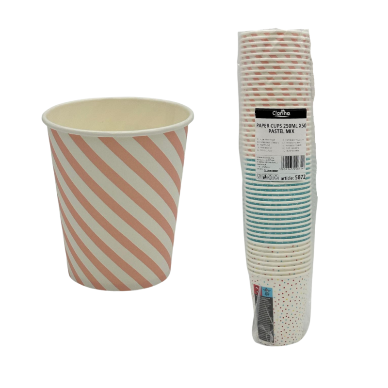 Kubki Papierowe +PE 250ml Kropki 50szt | Pastel