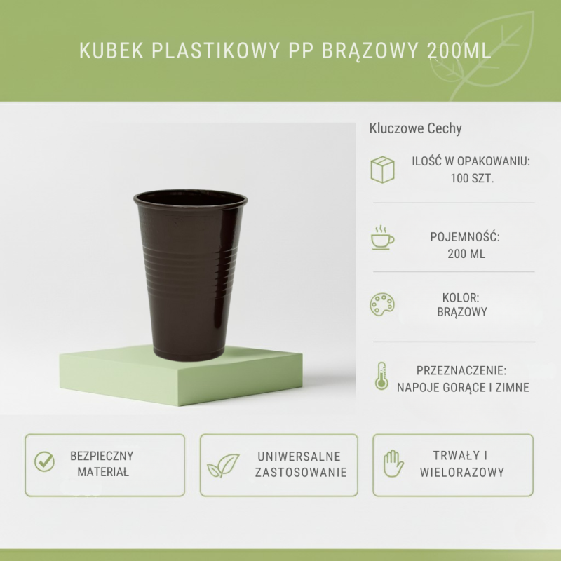 Kubki plastikowe PP 200ml brązowe 100szt | Gastronomia