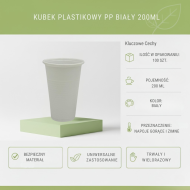Kubki plastikowe PP białe 200ml 100szt | Jednorazowe do napojów