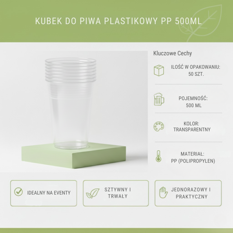 Kubek do piwa PP 500ml przezroczysty 50szt Guillin